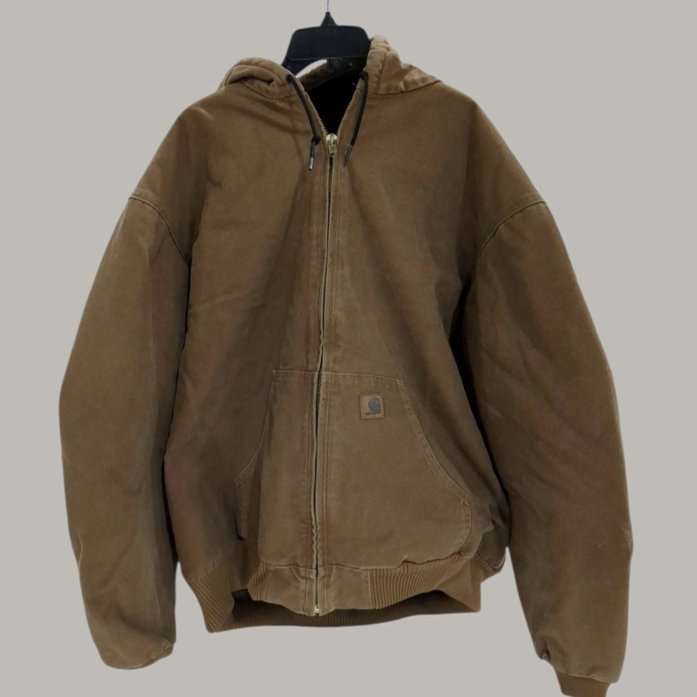 Carhartt J130 Brown Duck Active Jacket 3XL Quilted Lined Distressed Workwear Hoo